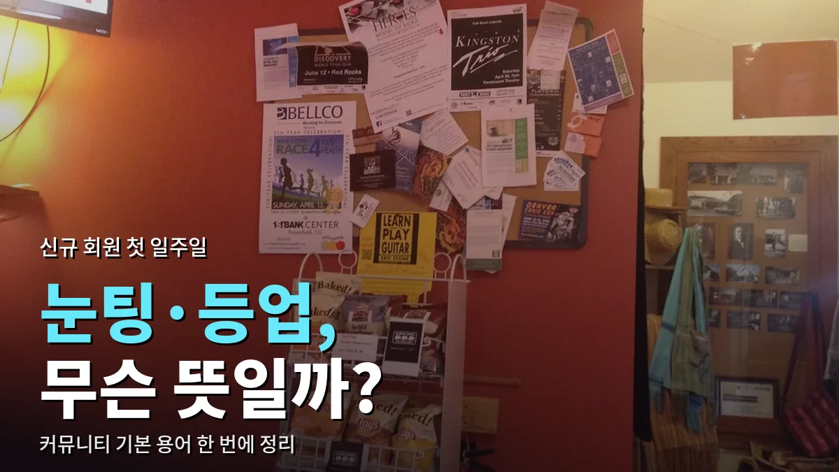 전단과 메모가 빼곡히 붙은 카페 벽면 게시판